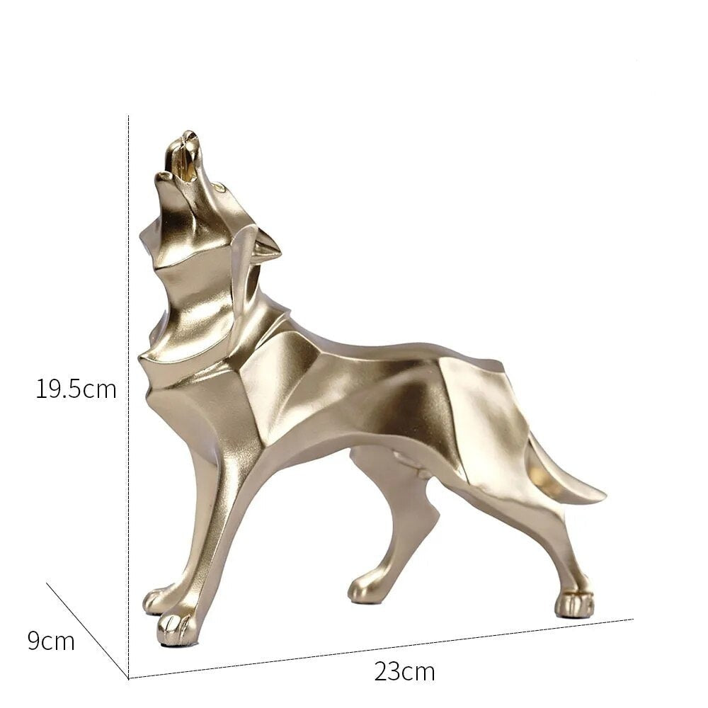 Escultura Decorativa Lobo Uivando - Dourado