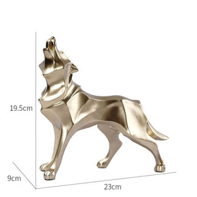 Escultura Decorativa Lobo Uivando - Dourado