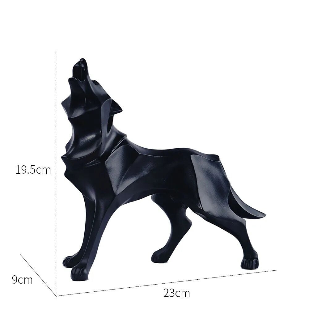 Escultura Decorativa Lobo Uivando - Preto