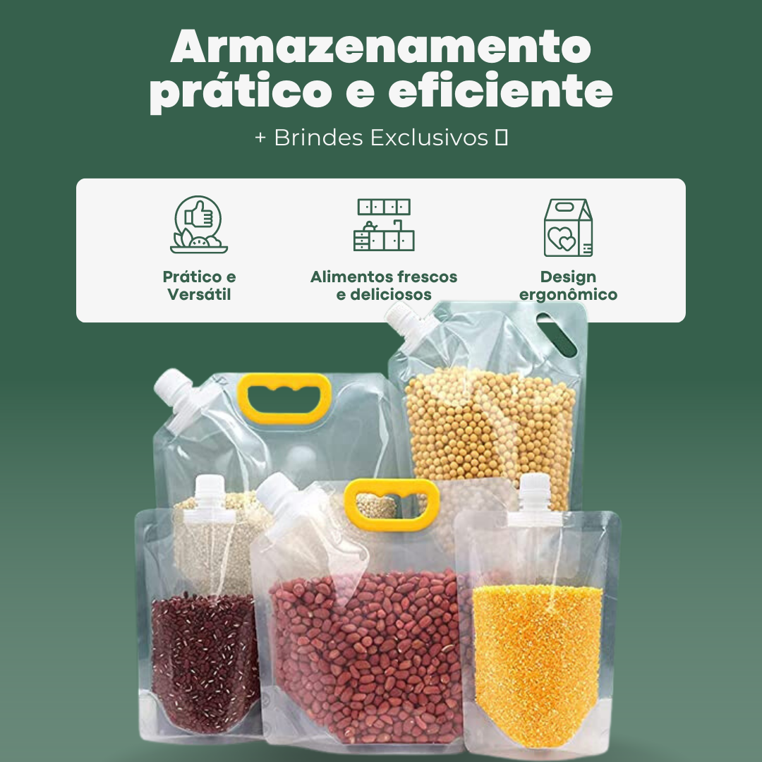 Sacos Potes EasyPack Armazenador de Alimentos Reutilizáveis | Compre 5 Leve 10 + Brindes Exclusivos 🎁