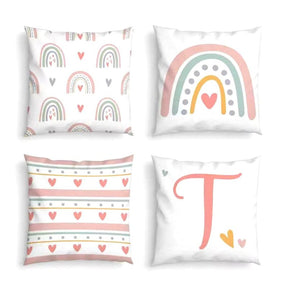 Conjunto 4 Capas para Almofadas Boho Arco - Íris Personalizadas com Inicial - Espaço Lar