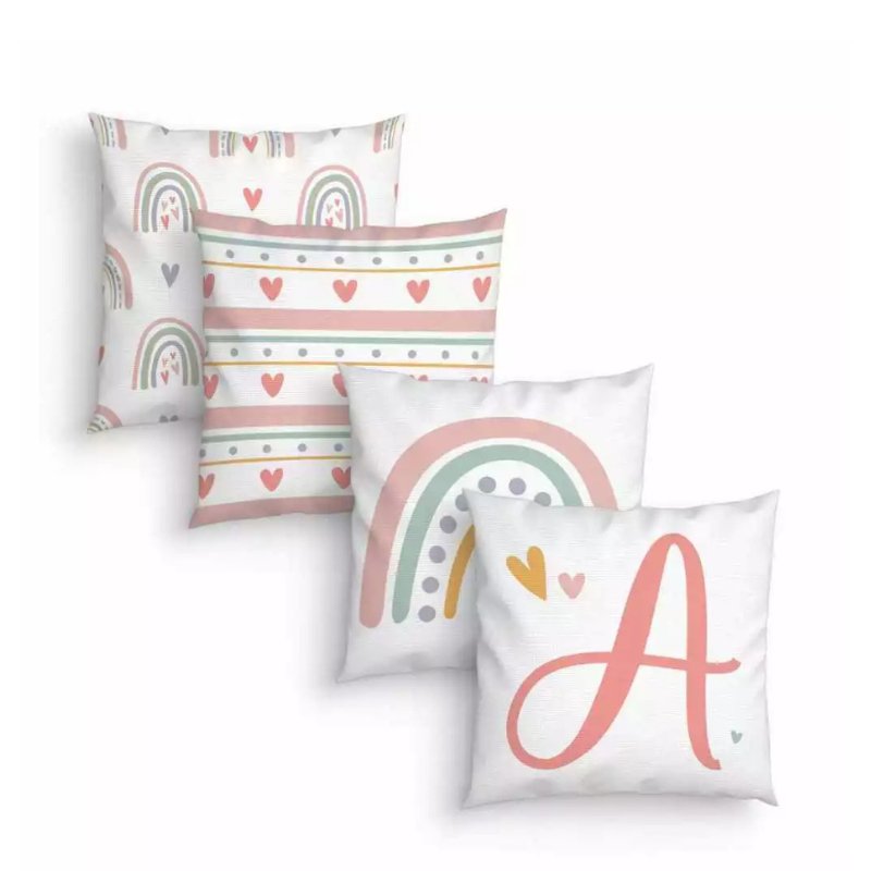 Conjunto 4 Capas para Almofadas Boho Arco - Íris Personalizadas com Inicial - Espaço Lar