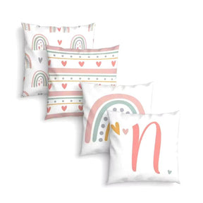 Conjunto 4 Capas para Almofadas Boho Arco - Íris Personalizadas com Inicial - Espaço Lar