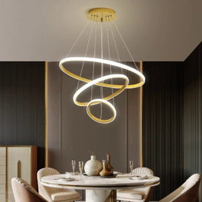 Lustre LED 3 Anéis pendentes 220V - Dimerizável para Sala de Estar e Jantar