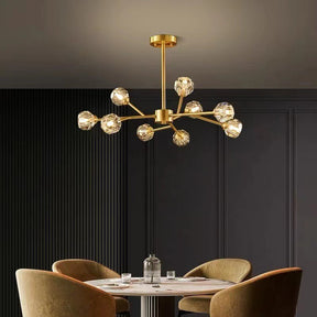 Lustre para Sala de Jantar Cristal e Metal Dourado