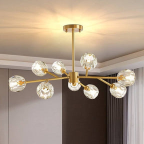 Lustre para Sala de Jantar Cristal e Metal Dourado