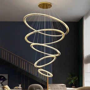 Lustre Pendente 5 Anéis LED Dourado 96W Bivolt